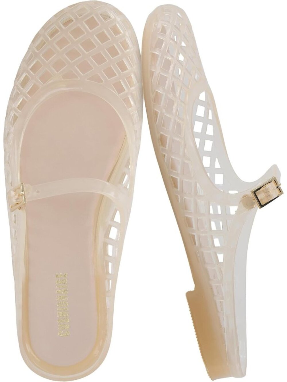 Women's Champagne Mary Janes Closed Toe Mule Design Adjustable Strap Flat Sandal